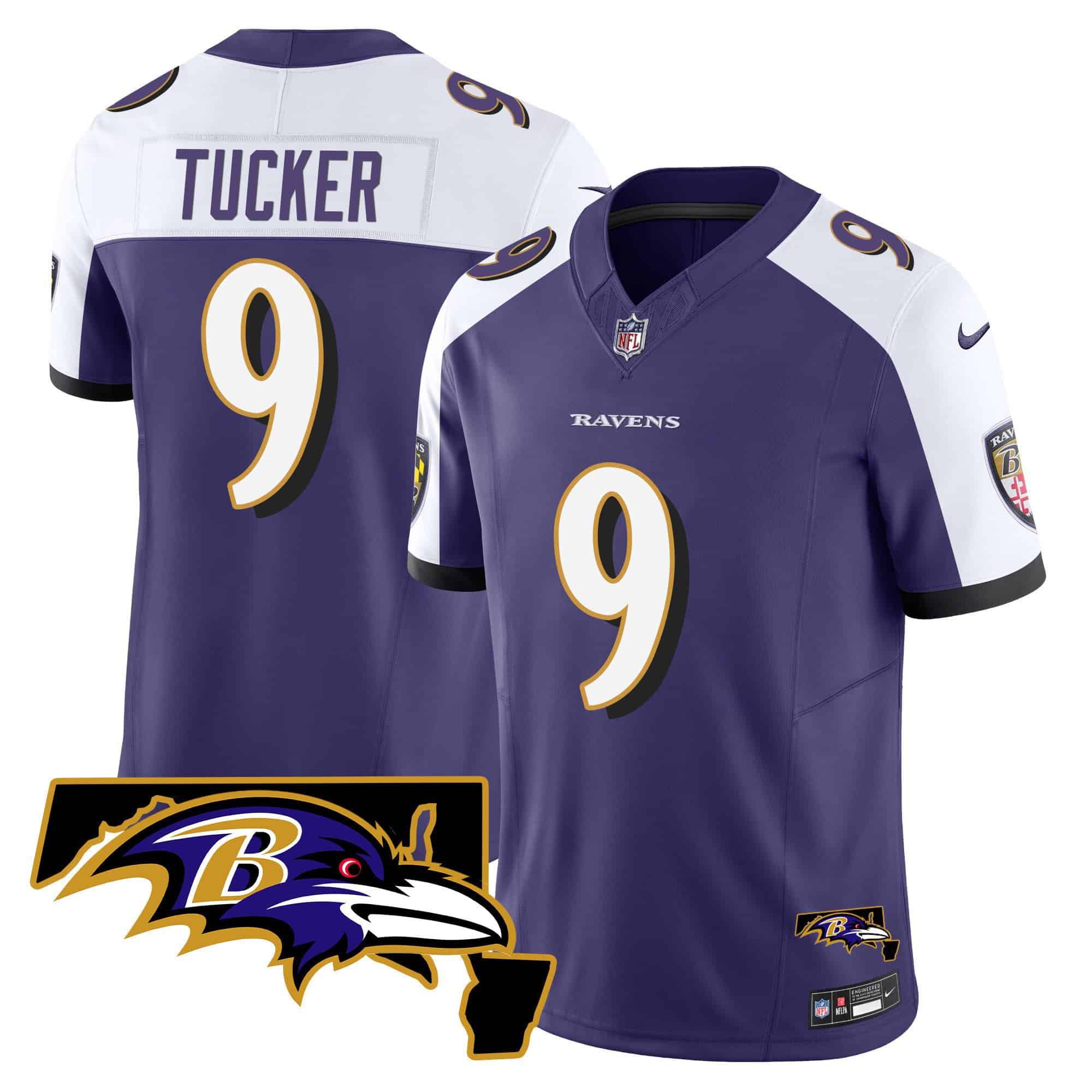Men Baltimore Ravens 9 Tucker Purple 2024 Nike Maryland Patch Vapor Limited NFL Jersey